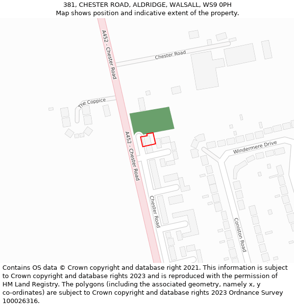 381, CHESTER ROAD, ALDRIDGE, WALSALL, WS9 0PH: Location map and indicative extent of plot