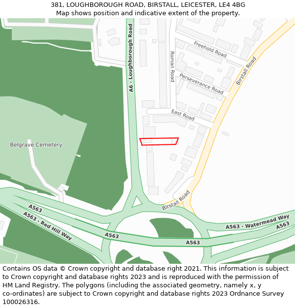 381, LOUGHBOROUGH ROAD, BIRSTALL, LEICESTER, LE4 4BG: Location map and indicative extent of plot