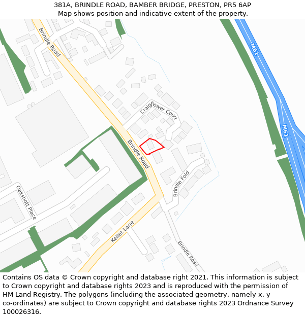 381A, BRINDLE ROAD, BAMBER BRIDGE, PRESTON, PR5 6AP: Location map and indicative extent of plot