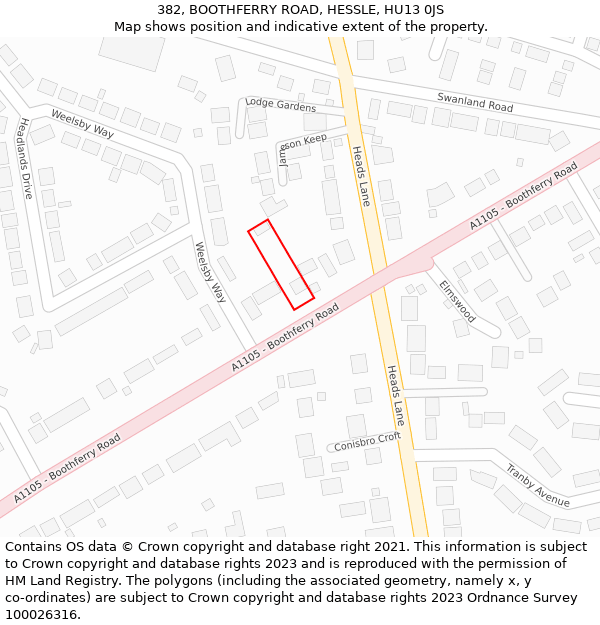 382, BOOTHFERRY ROAD, HESSLE, HU13 0JS: Location map and indicative extent of plot