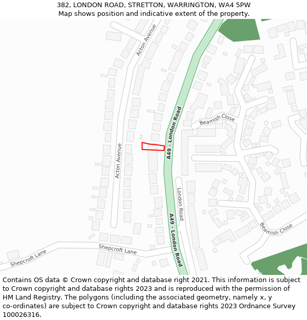 382, LONDON ROAD, STRETTON, WARRINGTON, WA4 5PW: Location map and indicative extent of plot