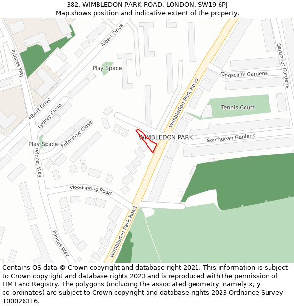382, WIMBLEDON PARK ROAD, LONDON, SW19 6PJ: Location map and indicative extent of plot