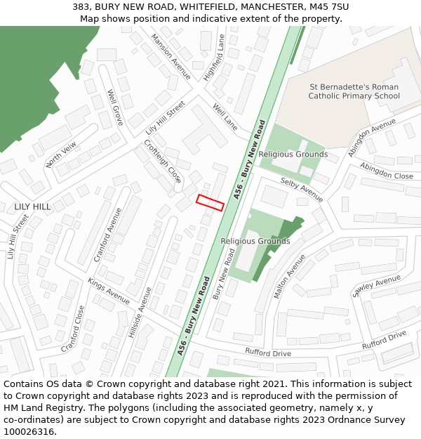 383, BURY NEW ROAD, WHITEFIELD, MANCHESTER, M45 7SU: Location map and indicative extent of plot