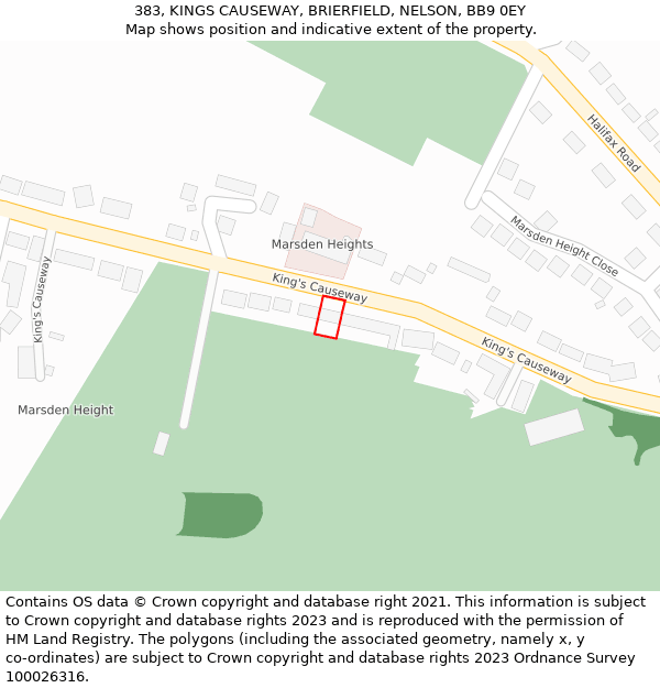 383, KINGS CAUSEWAY, BRIERFIELD, NELSON, BB9 0EY: Location map and indicative extent of plot