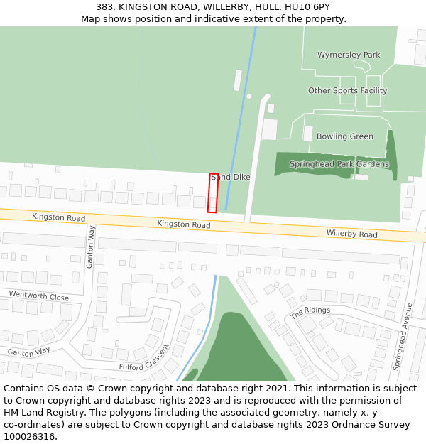 383, KINGSTON ROAD, WILLERBY, HULL, HU10 6PY: Location map and indicative extent of plot