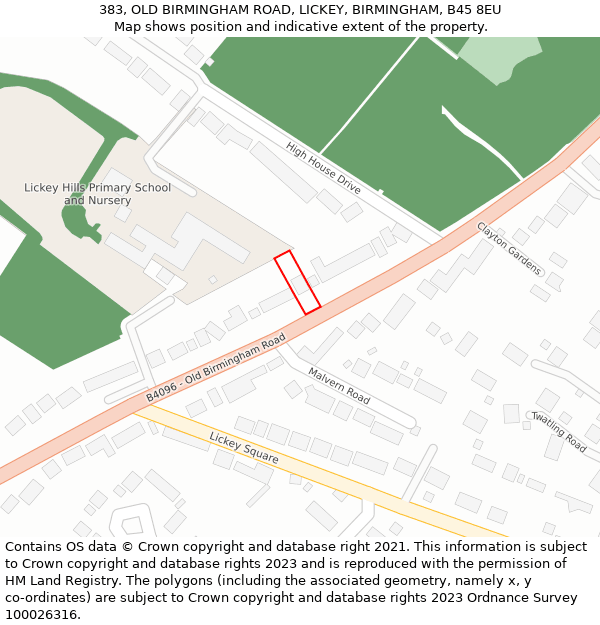 383, OLD BIRMINGHAM ROAD, LICKEY, BIRMINGHAM, B45 8EU: Location map and indicative extent of plot