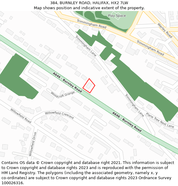 384, BURNLEY ROAD, HALIFAX, HX2 7LW: Location map and indicative extent of plot