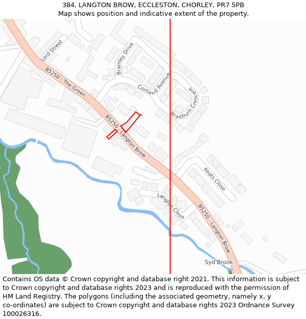 384, LANGTON BROW, ECCLESTON, CHORLEY, PR7 5PB: Location map and indicative extent of plot