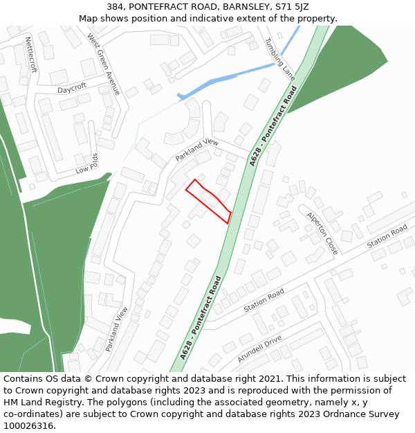 384, PONTEFRACT ROAD, BARNSLEY, S71 5JZ: Location map and indicative extent of plot