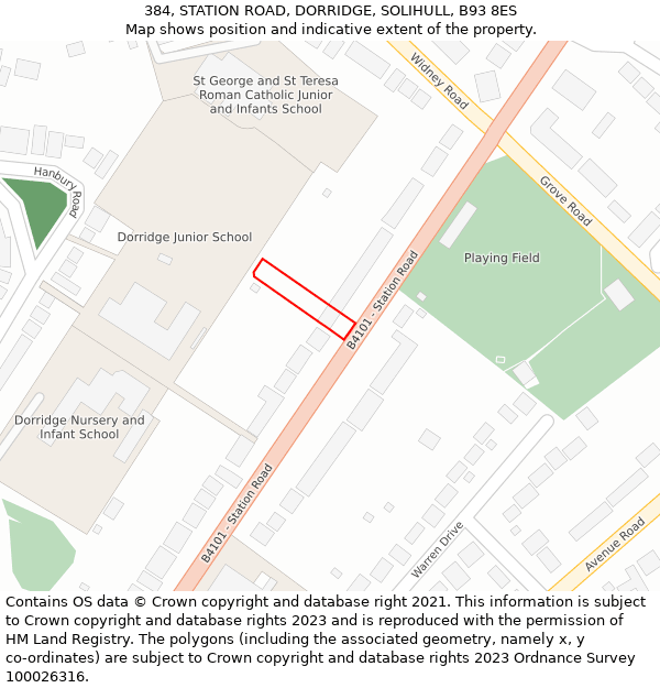 384, STATION ROAD, DORRIDGE, SOLIHULL, B93 8ES: Location map and indicative extent of plot