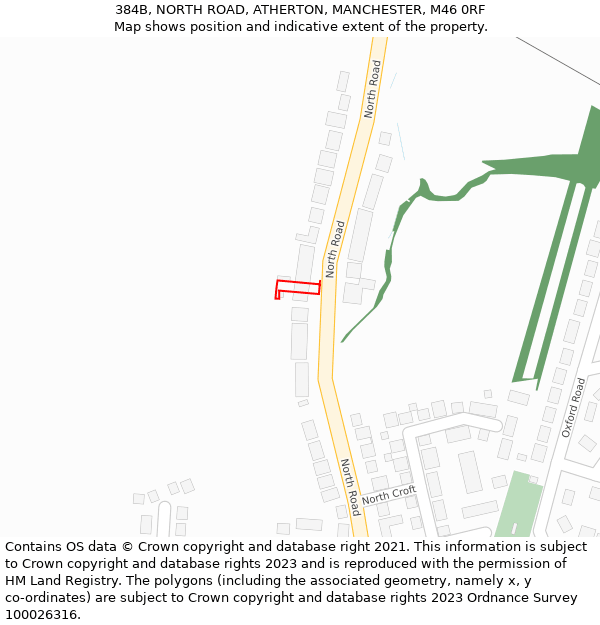 384B, NORTH ROAD, ATHERTON, MANCHESTER, M46 0RF: Location map and indicative extent of plot