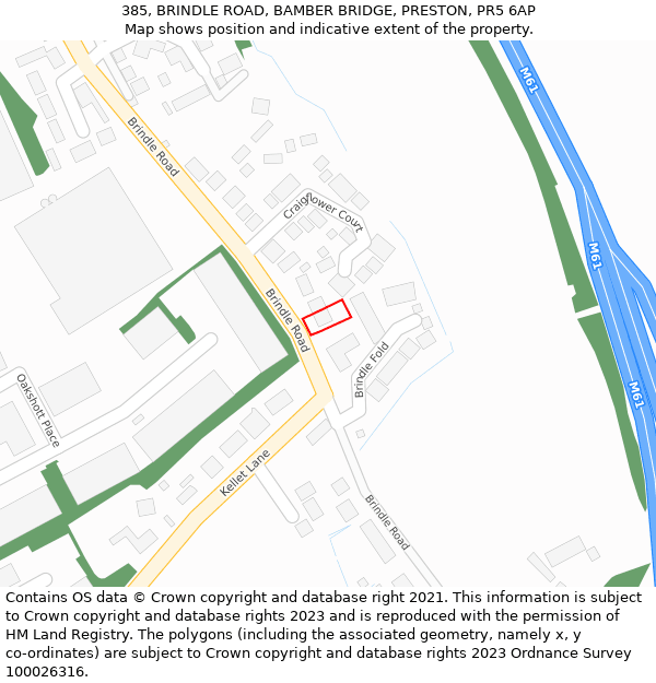 385, BRINDLE ROAD, BAMBER BRIDGE, PRESTON, PR5 6AP: Location map and indicative extent of plot