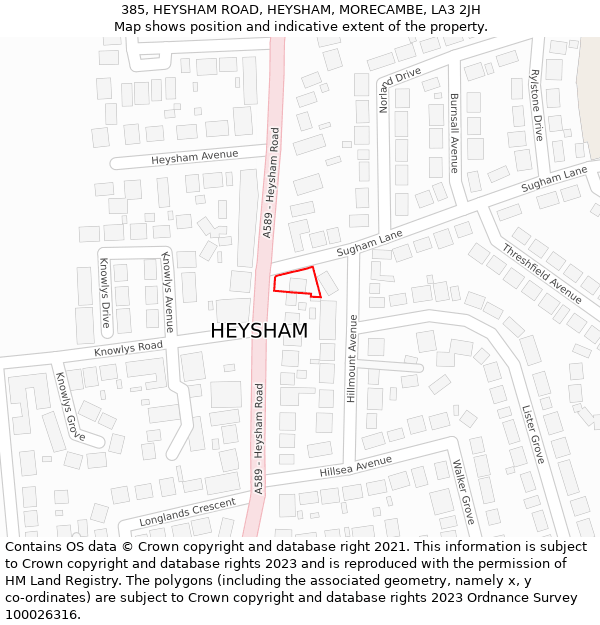 385, HEYSHAM ROAD, HEYSHAM, MORECAMBE, LA3 2JH: Location map and indicative extent of plot