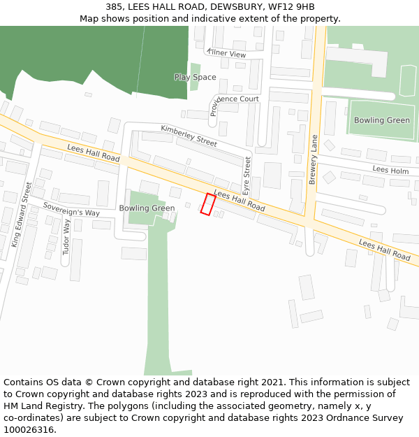 385, LEES HALL ROAD, DEWSBURY, WF12 9HB: Location map and indicative extent of plot