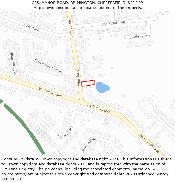 385, MANOR ROAD, BRIMINGTON, CHESTERFIELD, S43 1PP: Location map and indicative extent of plot