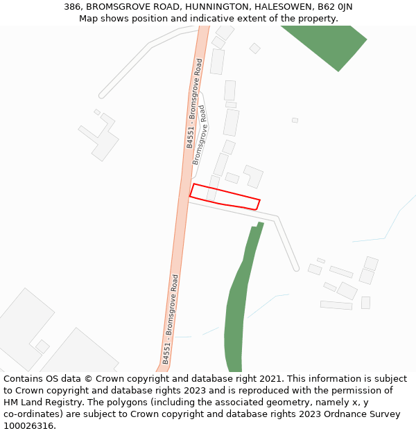 386, BROMSGROVE ROAD, HUNNINGTON, HALESOWEN, B62 0JN: Location map and indicative extent of plot