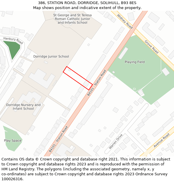 386, STATION ROAD, DORRIDGE, SOLIHULL, B93 8ES: Location map and indicative extent of plot