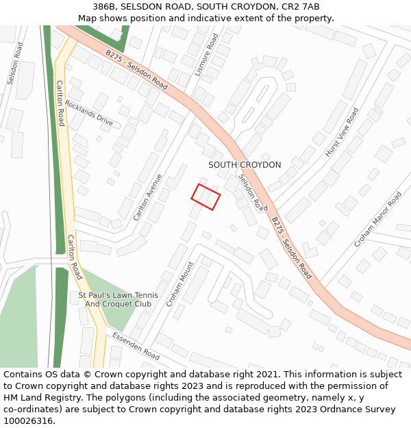 386B, SELSDON ROAD, SOUTH CROYDON, CR2 7AB: Location map and indicative extent of plot