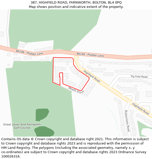 387, HIGHFIELD ROAD, FARNWORTH, BOLTON, BL4 0PQ: Location map and indicative extent of plot