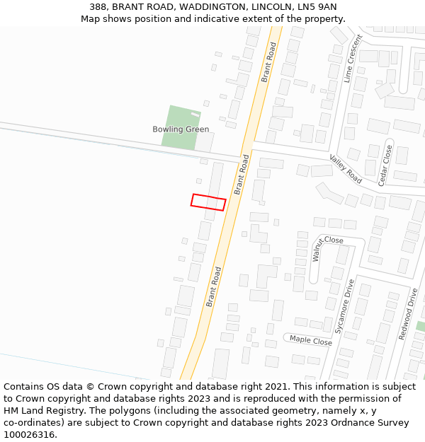 388, BRANT ROAD, WADDINGTON, LINCOLN, LN5 9AN: Location map and indicative extent of plot