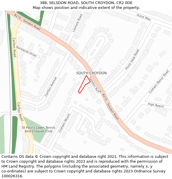 388, SELSDON ROAD, SOUTH CROYDON, CR2 0DE: Location map and indicative extent of plot