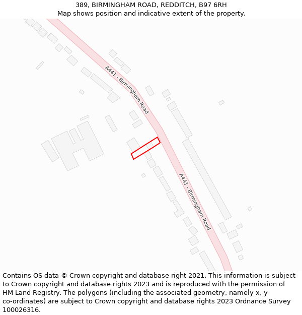 389, BIRMINGHAM ROAD, REDDITCH, B97 6RH: Location map and indicative extent of plot
