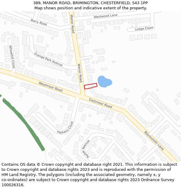 389, MANOR ROAD, BRIMINGTON, CHESTERFIELD, S43 1PP: Location map and indicative extent of plot