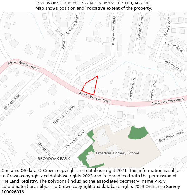 389, WORSLEY ROAD, SWINTON, MANCHESTER, M27 0EJ: Location map and indicative extent of plot