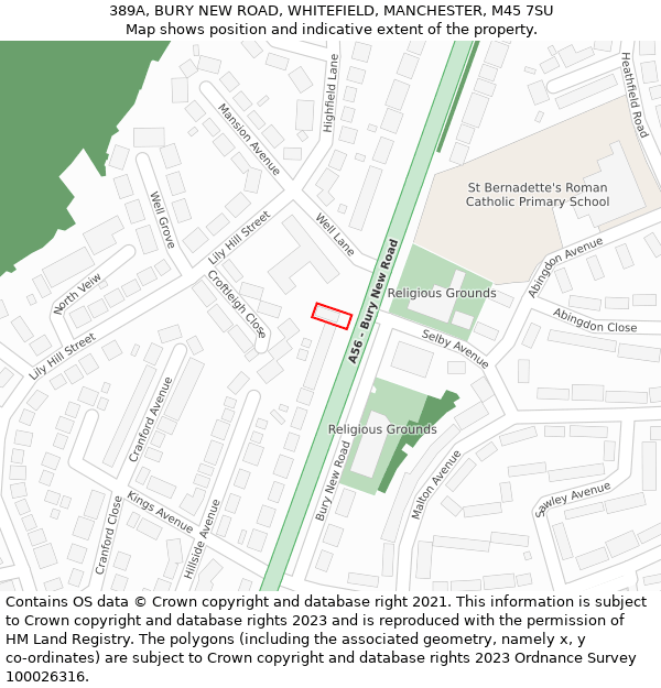 389A, BURY NEW ROAD, WHITEFIELD, MANCHESTER, M45 7SU: Location map and indicative extent of plot