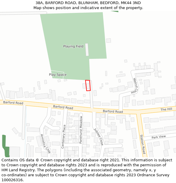 38A, BARFORD ROAD, BLUNHAM, BEDFORD, MK44 3ND: Location map and indicative extent of plot