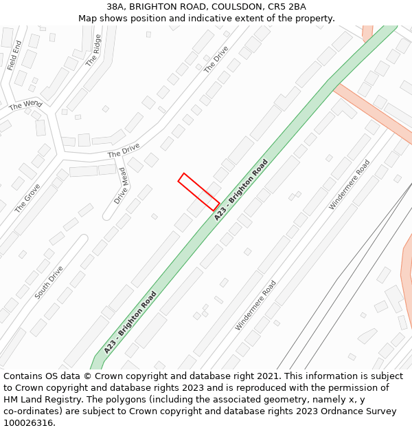 38A, BRIGHTON ROAD, COULSDON, CR5 2BA: Location map and indicative extent of plot