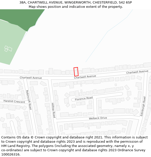 38A, CHARTWELL AVENUE, WINGERWORTH, CHESTERFIELD, S42 6SP: Location map and indicative extent of plot
