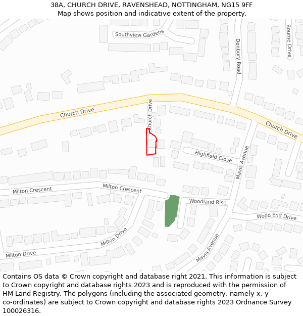 38A, CHURCH DRIVE, RAVENSHEAD, NOTTINGHAM, NG15 9FF: Location map and indicative extent of plot