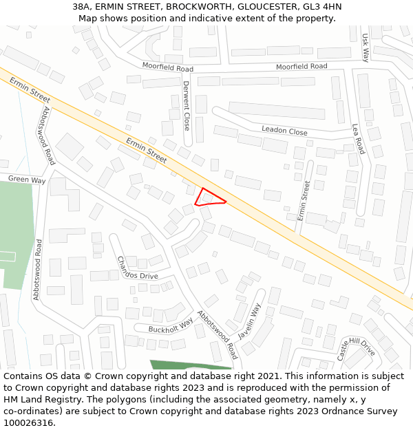 38A, ERMIN STREET, BROCKWORTH, GLOUCESTER, GL3 4HN: Location map and indicative extent of plot