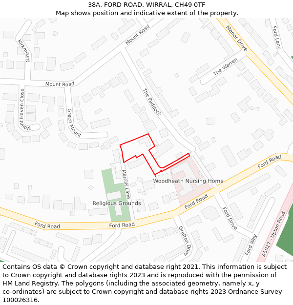 38A, FORD ROAD, WIRRAL, CH49 0TF: Location map and indicative extent of plot