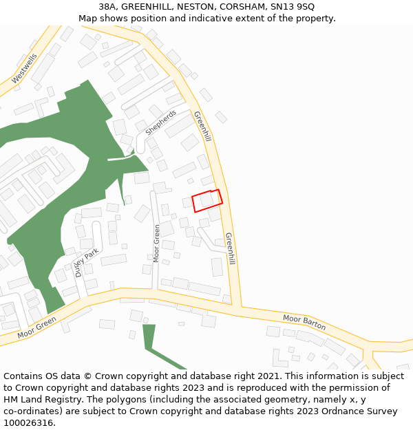 38A, GREENHILL, NESTON, CORSHAM, SN13 9SQ: Location map and indicative extent of plot