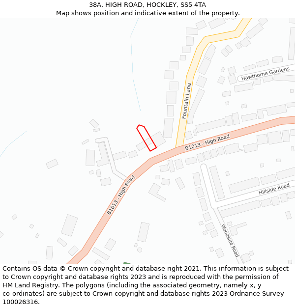 38A, HIGH ROAD, HOCKLEY, SS5 4TA: Location map and indicative extent of plot