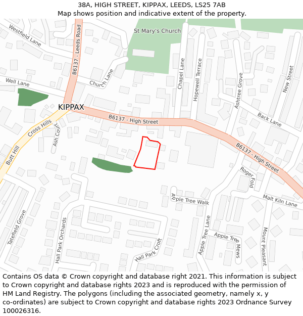 38A, HIGH STREET, KIPPAX, LEEDS, LS25 7AB: Location map and indicative extent of plot