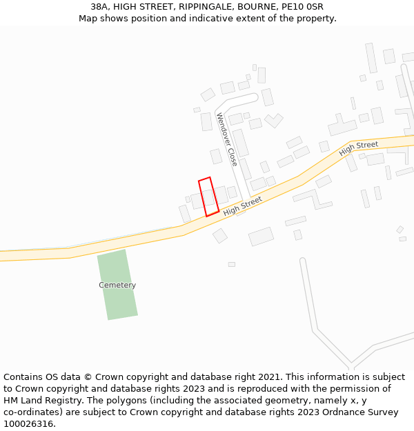 38A, HIGH STREET, RIPPINGALE, BOURNE, PE10 0SR: Location map and indicative extent of plot