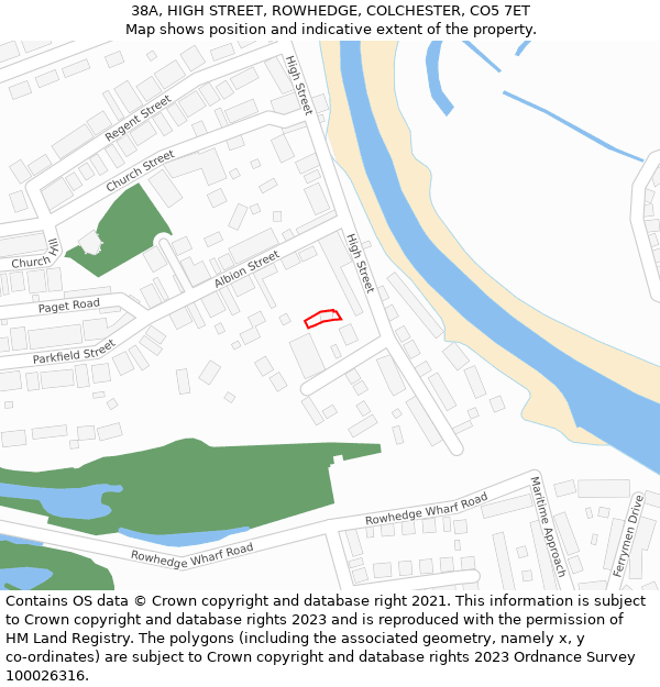 38A, HIGH STREET, ROWHEDGE, COLCHESTER, CO5 7ET: Location map and indicative extent of plot