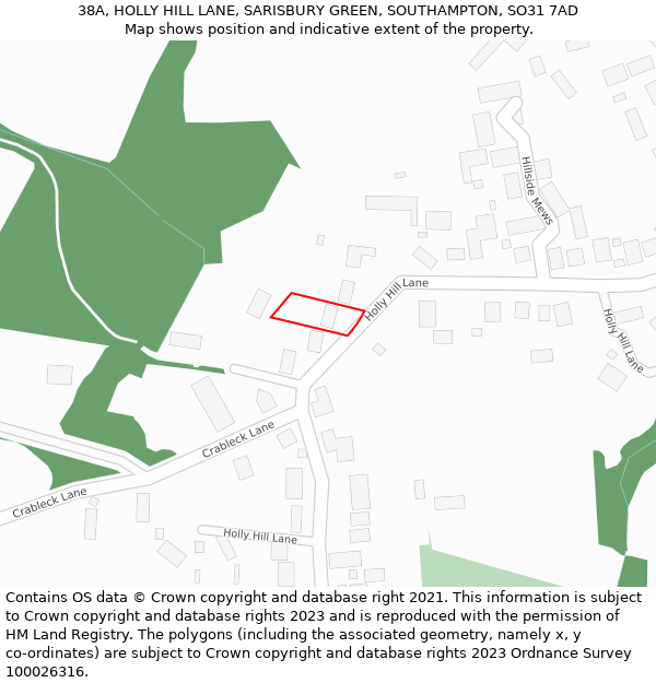 38A, HOLLY HILL LANE, SARISBURY GREEN, SOUTHAMPTON, SO31 7AD: Location map and indicative extent of plot