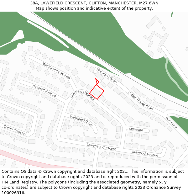 38A, LAWEFIELD CRESCENT, CLIFTON, MANCHESTER, M27 6WN: Location map and indicative extent of plot