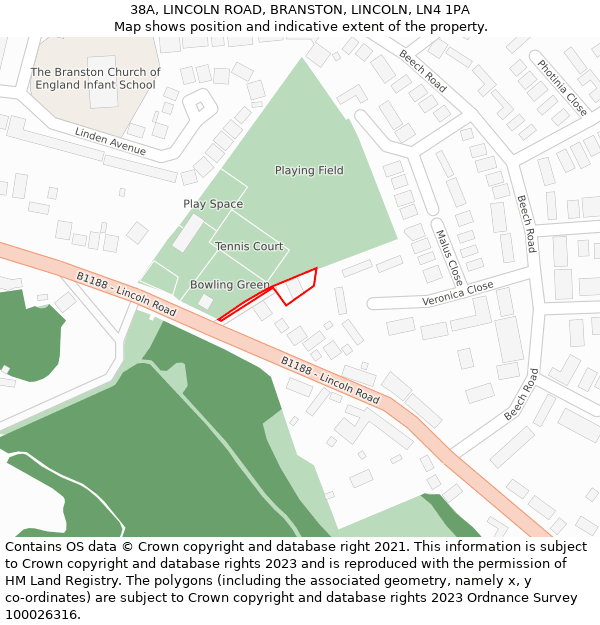 38A, LINCOLN ROAD, BRANSTON, LINCOLN, LN4 1PA: Location map and indicative extent of plot