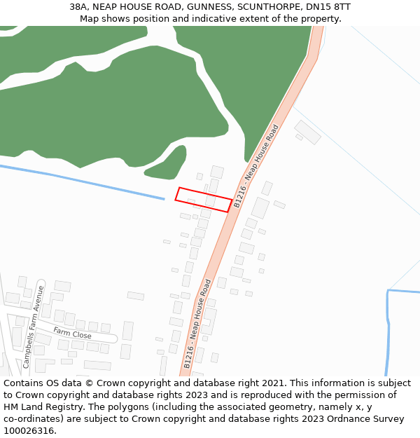 38A, NEAP HOUSE ROAD, GUNNESS, SCUNTHORPE, DN15 8TT: Location map and indicative extent of plot