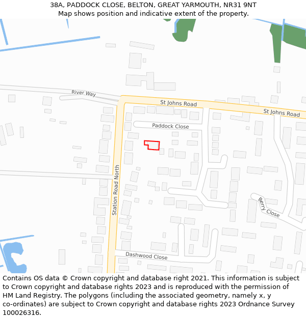 38A, PADDOCK CLOSE, BELTON, GREAT YARMOUTH, NR31 9NT: Location map and indicative extent of plot