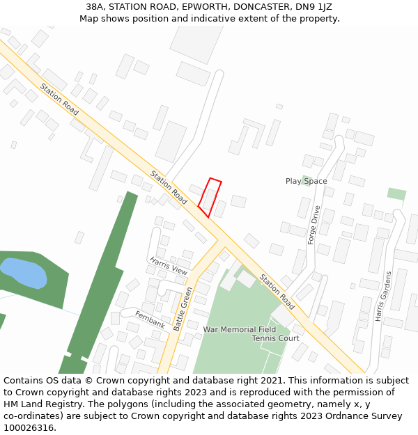38A, STATION ROAD, EPWORTH, DONCASTER, DN9 1JZ: Location map and indicative extent of plot