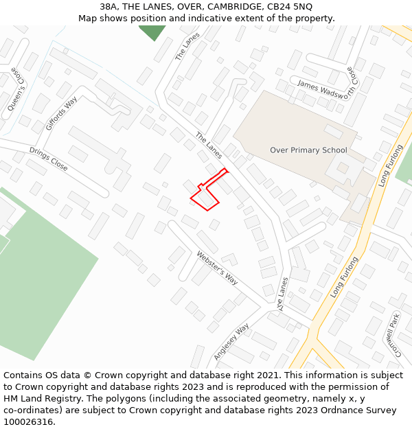 38A, THE LANES, OVER, CAMBRIDGE, CB24 5NQ: Location map and indicative extent of plot