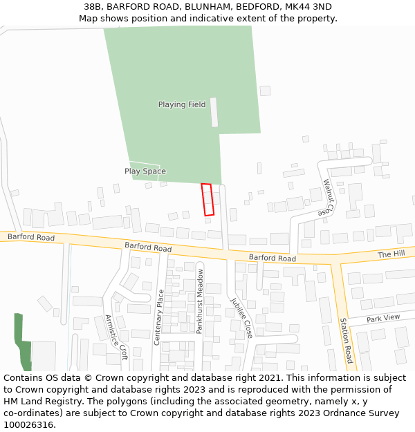 38B, BARFORD ROAD, BLUNHAM, BEDFORD, MK44 3ND: Location map and indicative extent of plot