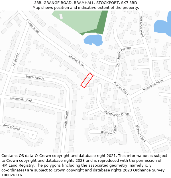 38B, GRANGE ROAD, BRAMHALL, STOCKPORT, SK7 3BD: Location map and indicative extent of plot