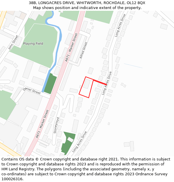 38B, LONGACRES DRIVE, WHITWORTH, ROCHDALE, OL12 8QX: Location map and indicative extent of plot